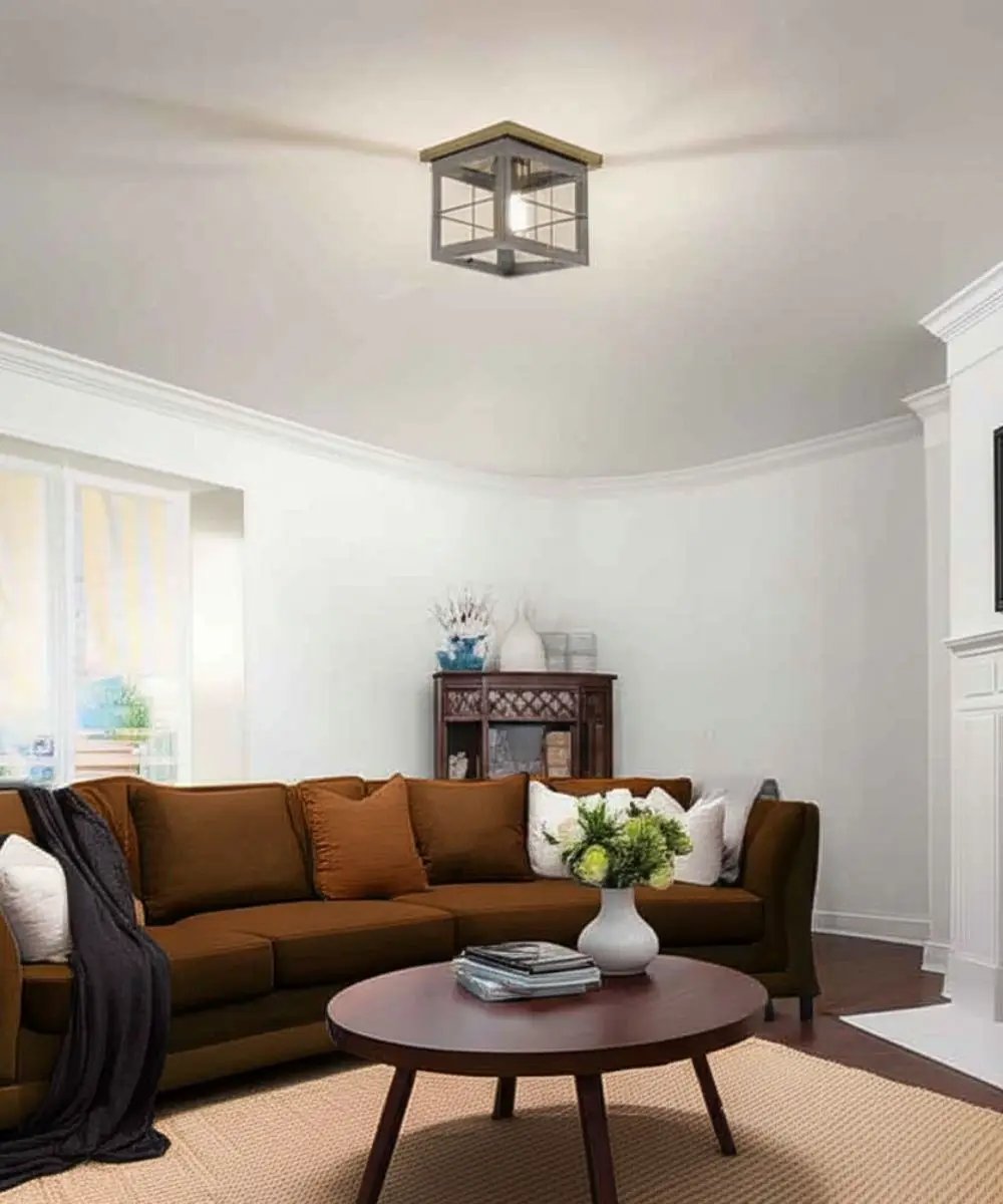 Flush Mount Ceiling Light | Aged Oak | Farmhouse | 11 Inch Width