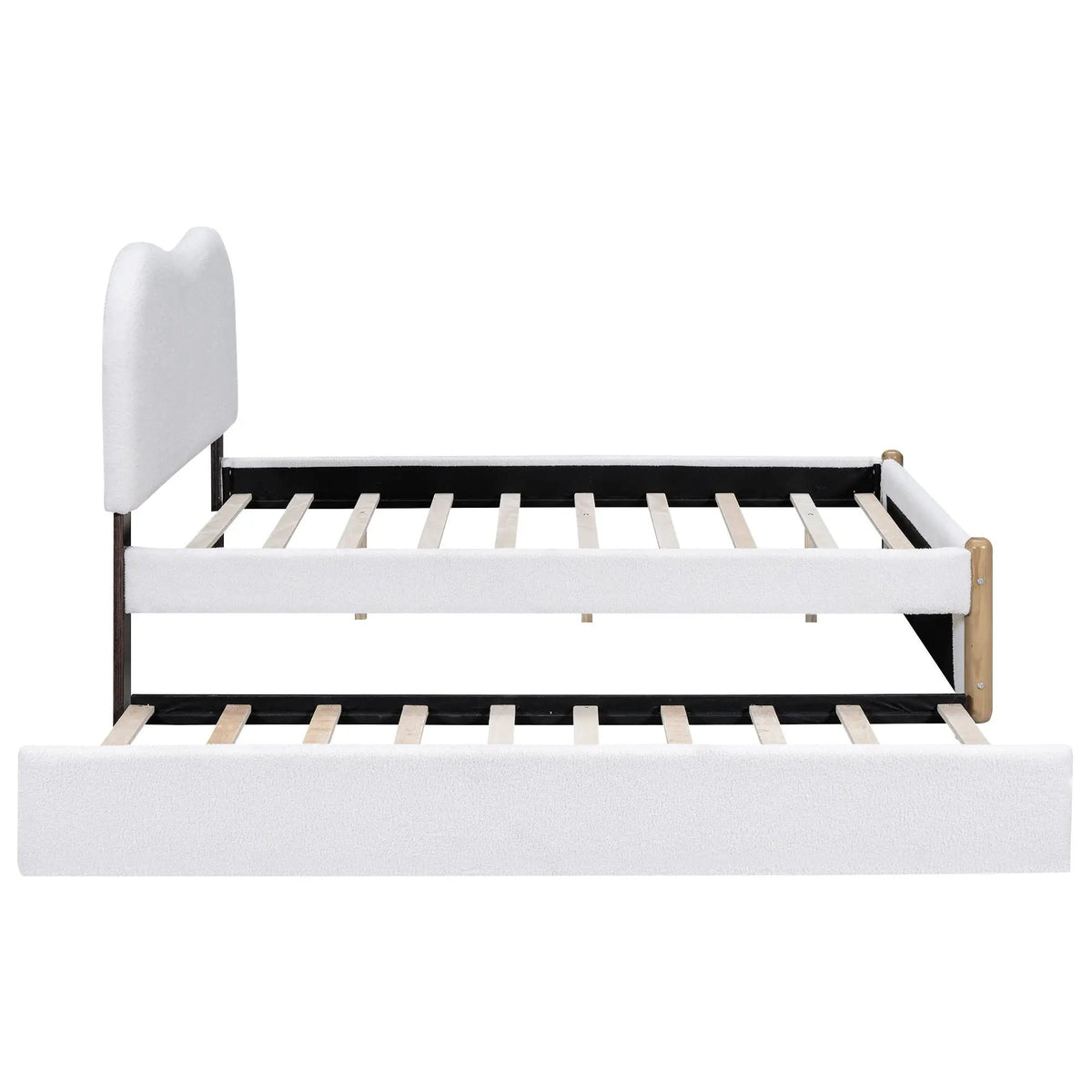 Upholstered Platform Bed | Trundle | Arc-Shaped Berber Fleece Headboard | Wood Supporting Feet