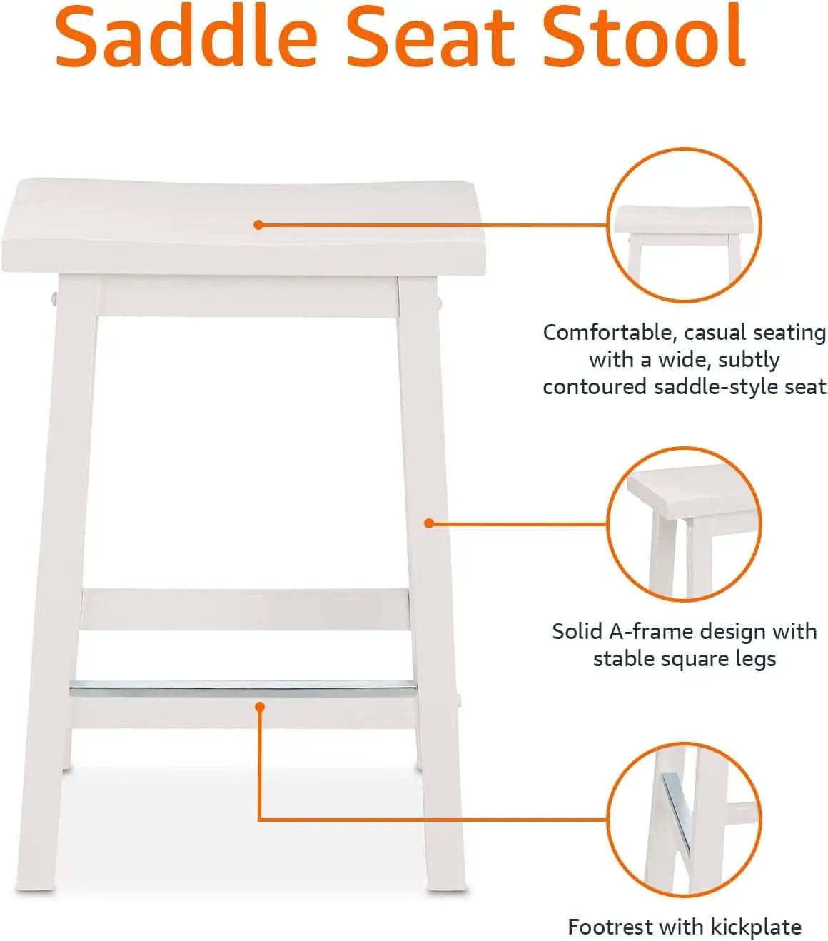 Solid Wood Saddle Seat Counter Height Bar Stool White 24 Inch Set Of 2 from PriceLows™