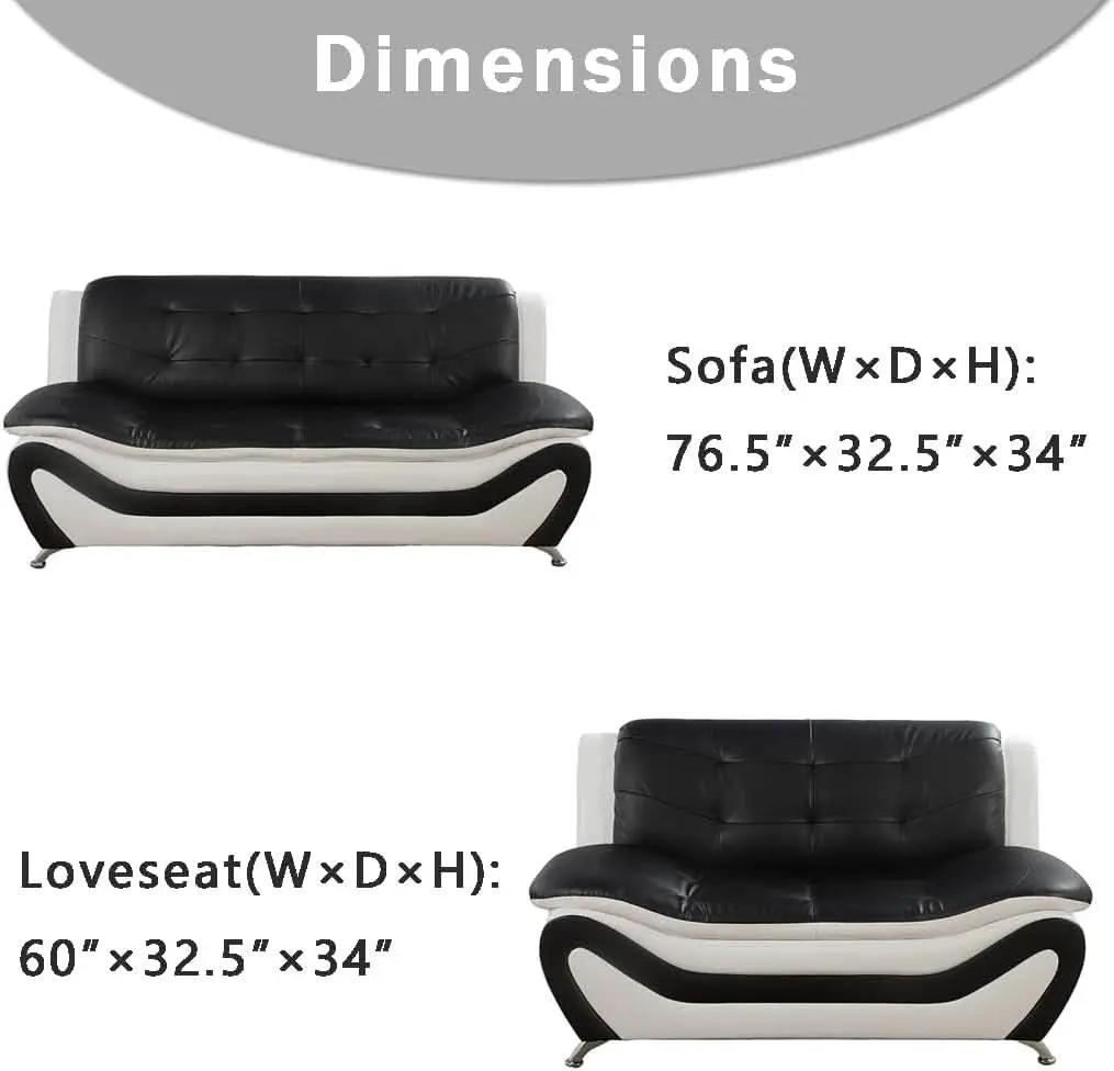 Leather Sofa Set With Loveseat For Living Room Black White from PriceLows™