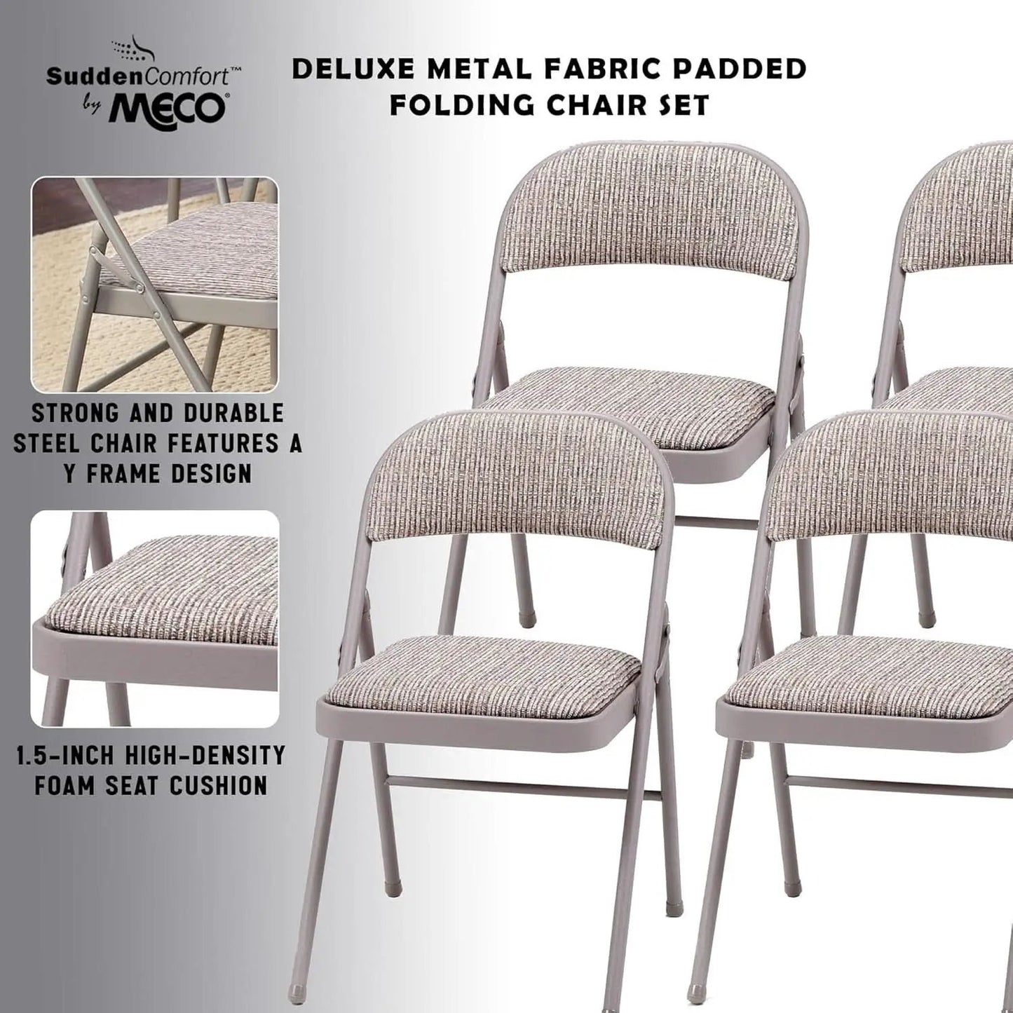 Padded Folding Chairs 4 Pack Fabric Chicory Lace Set from PriceLows™