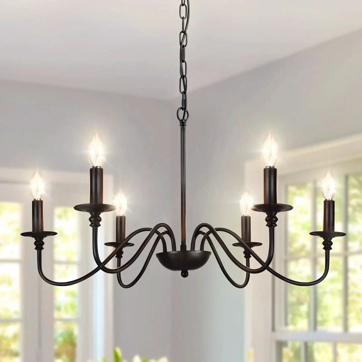 Six Light Black Industrial Farmhouse Chandelier Pendant from PriceLows™