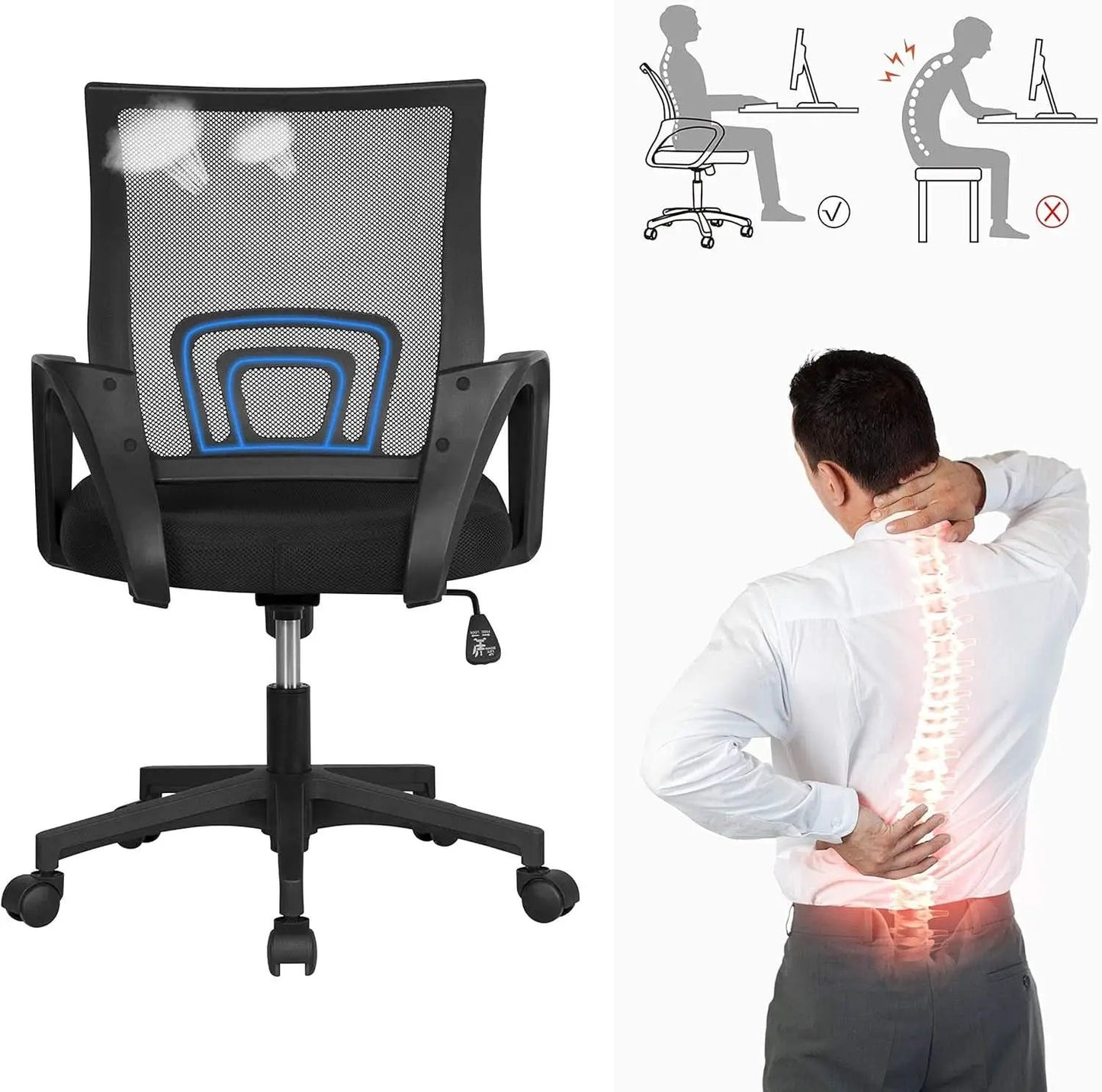 White 44 Inch Desk And Black Mesh Chair Set With Adjustable from PriceLows™