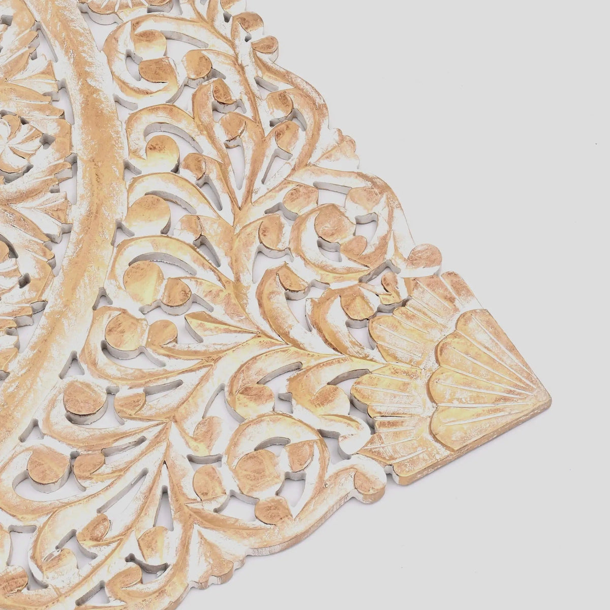 Floral Hand Carved Mandala Square Wall Decor With Spiritual Symbolism Gold / | 48 x 0.66 x 48 in | Wood | White