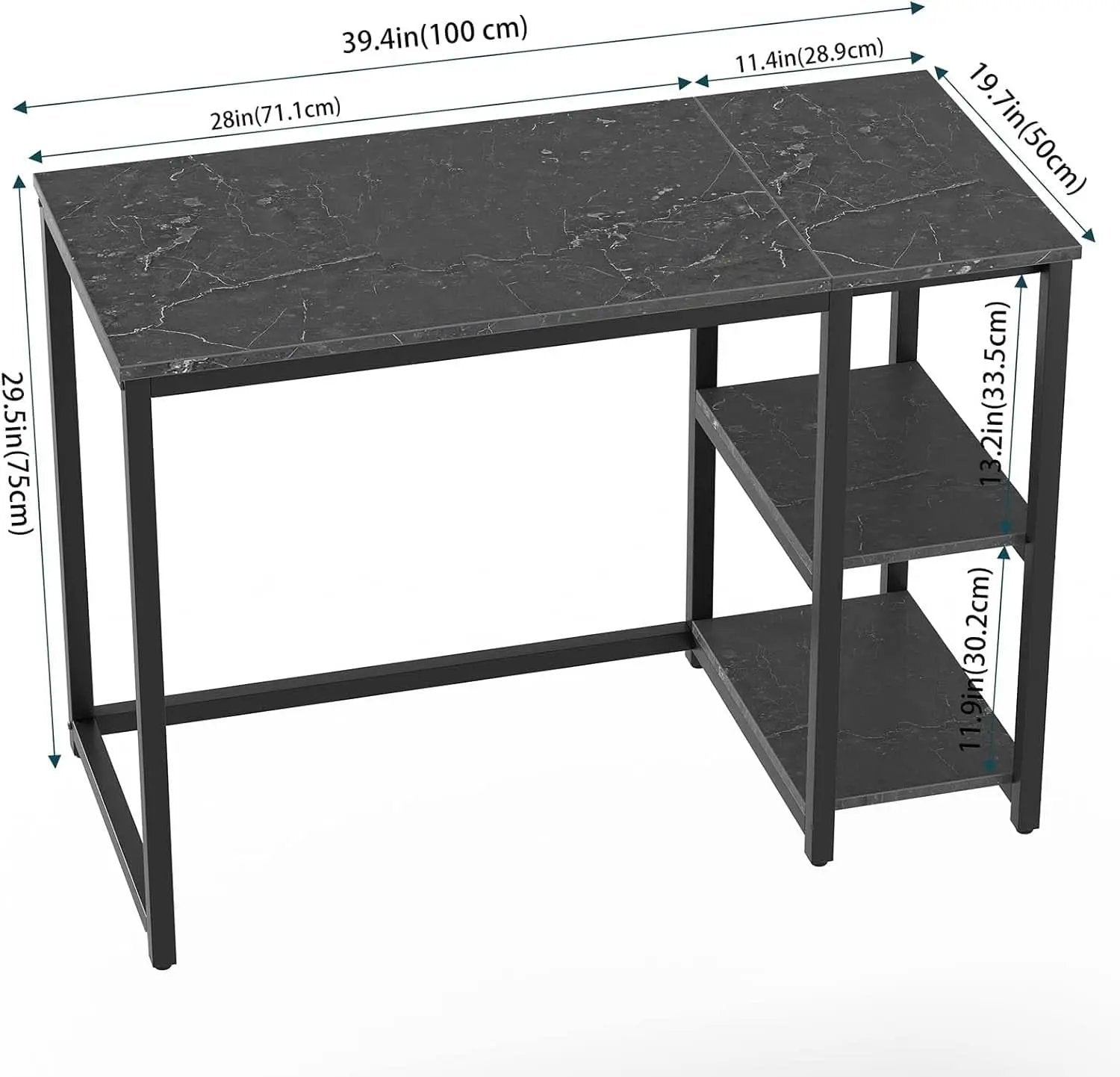 40 Inch Computer Desk With Two Tier Shelves Black Marbling from PriceLows™