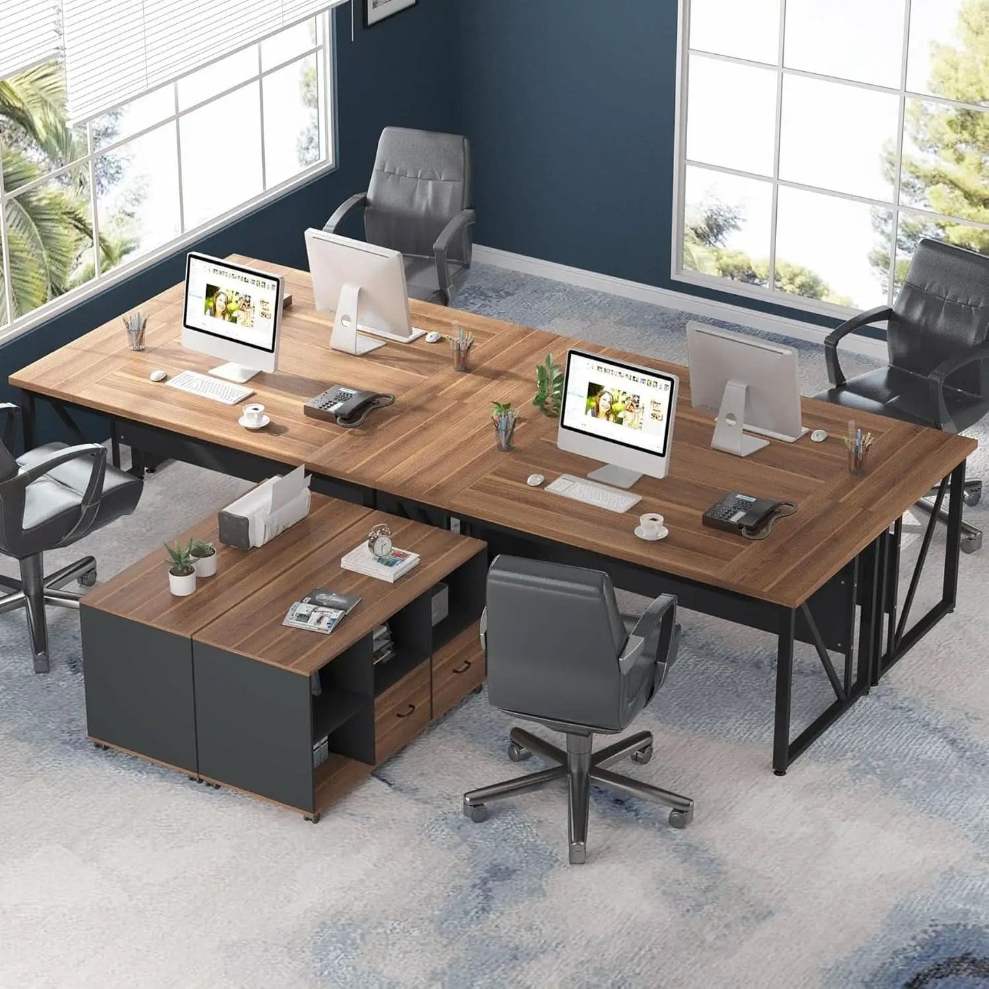 63 Inch L Shaped Desk With 47 Inch File Cabinet Brown Black from PriceLows™
