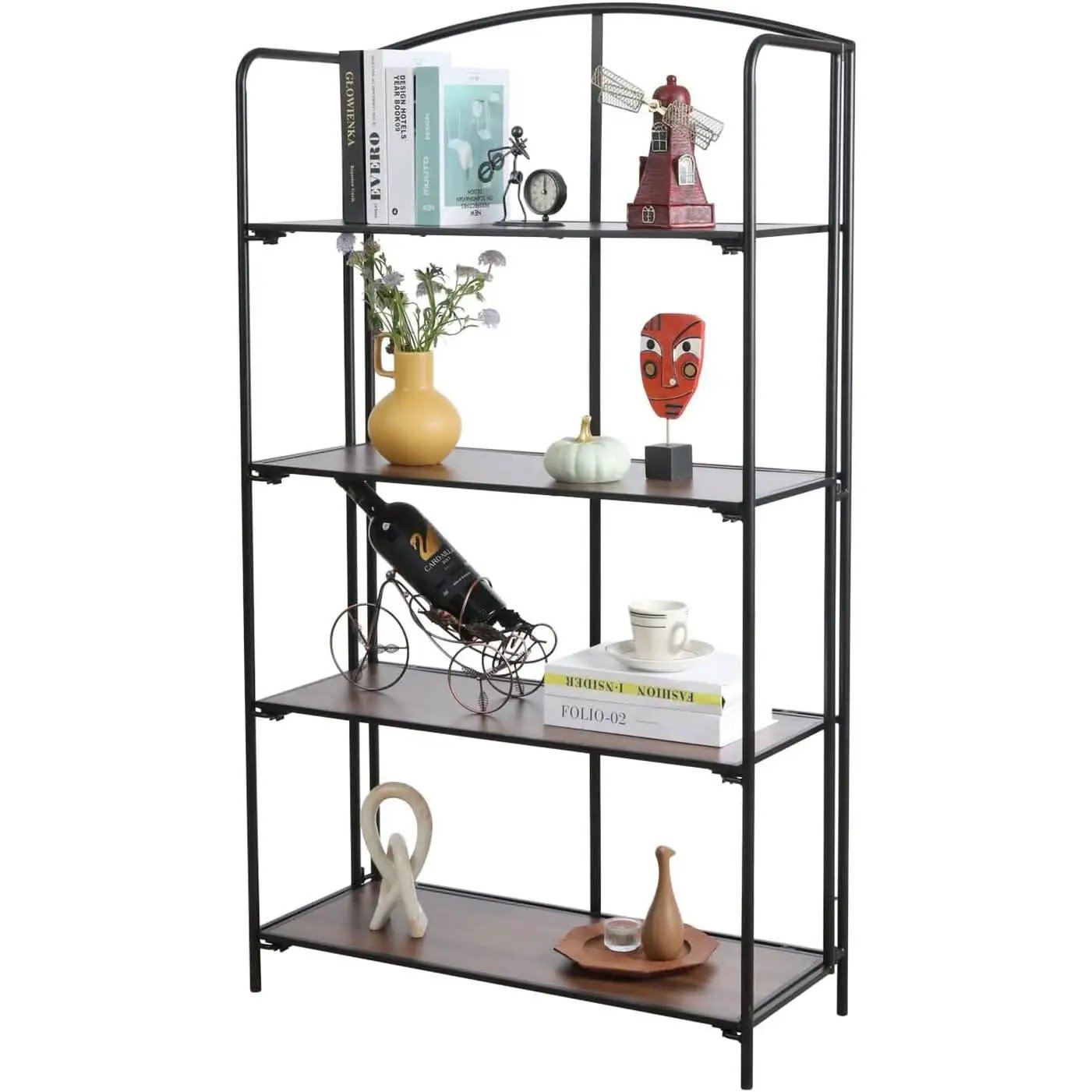 4 Tier Black Folding Bookshelf for Living Room Home Office from PriceLows™
