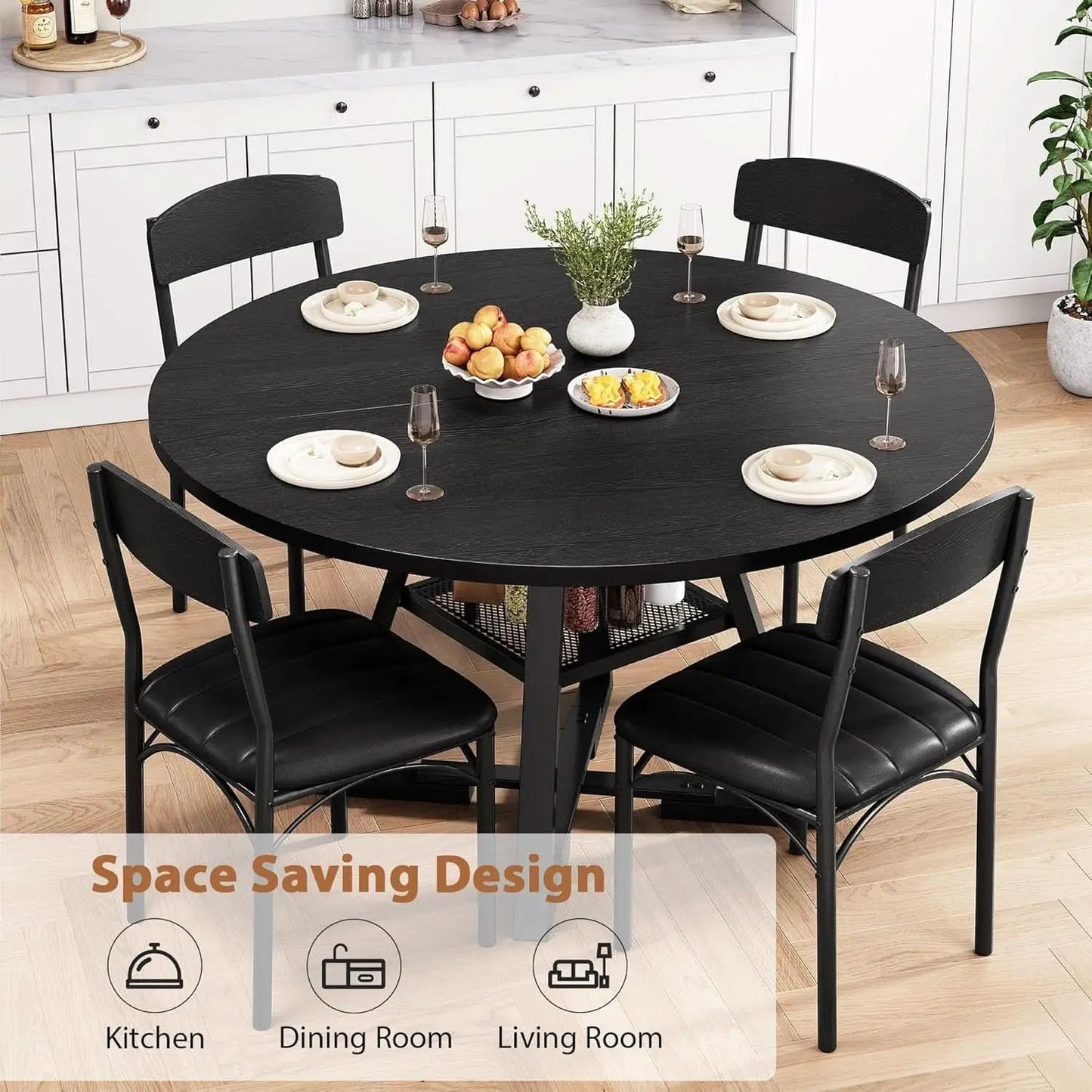 Round Circular Dining Table Set Black Diameter47Inches from PriceLows™