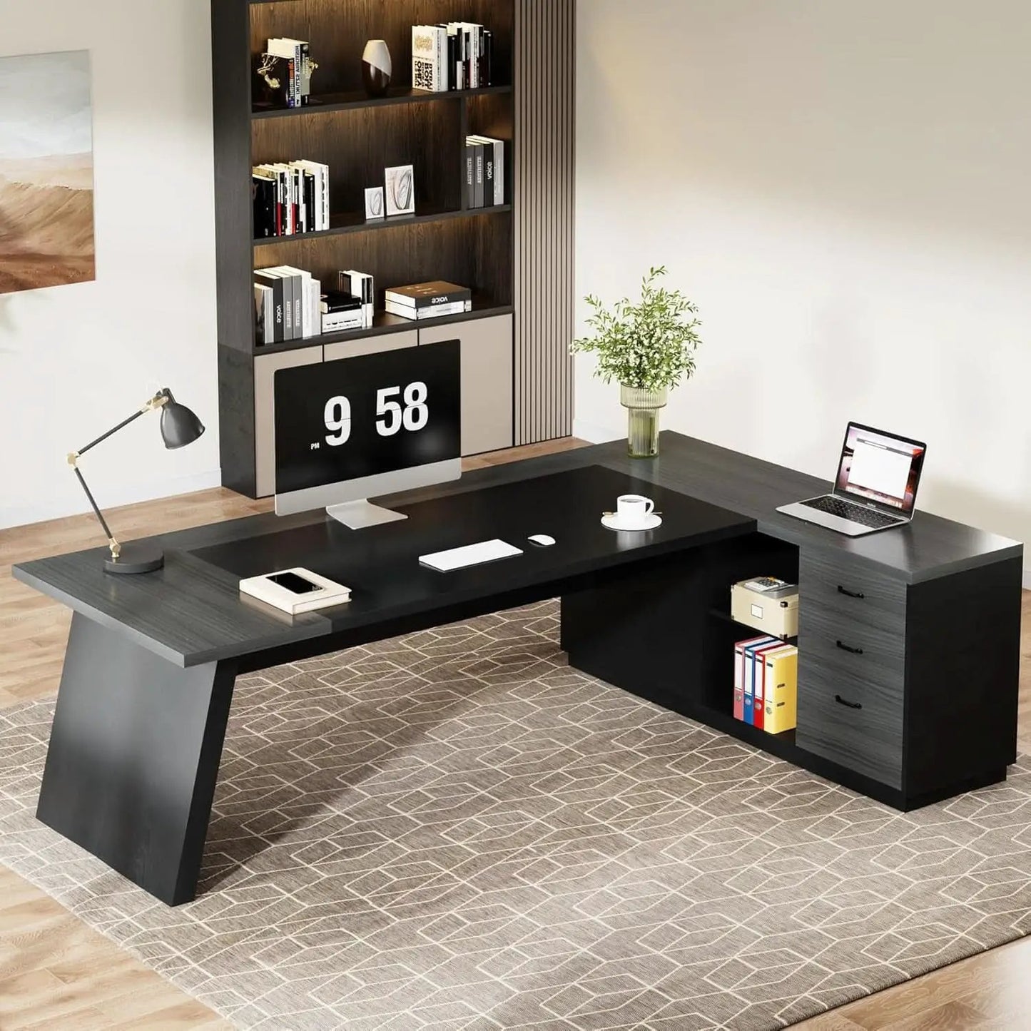 78 Inch L Shaped Desk With Drawers And File Cabinet Grey from PriceLows™
