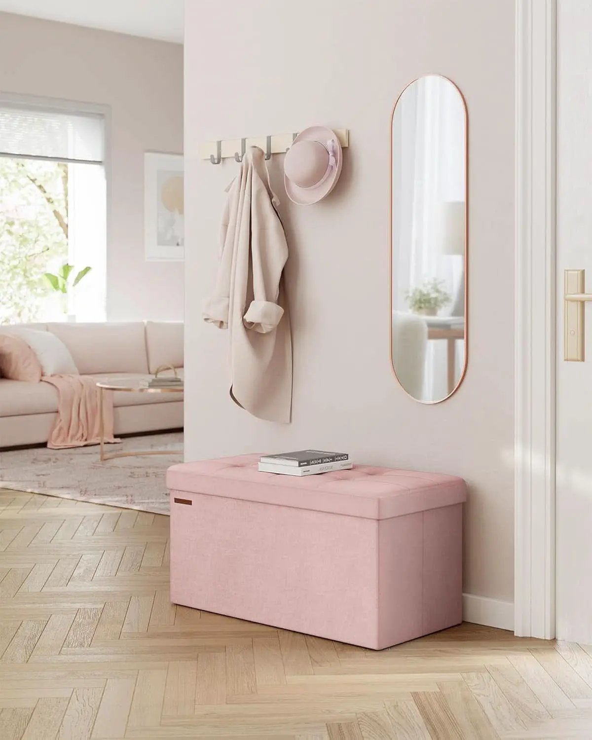 Jelly Pink Foldable Storage Ottoman Bench 15x30x15 from PriceLows™