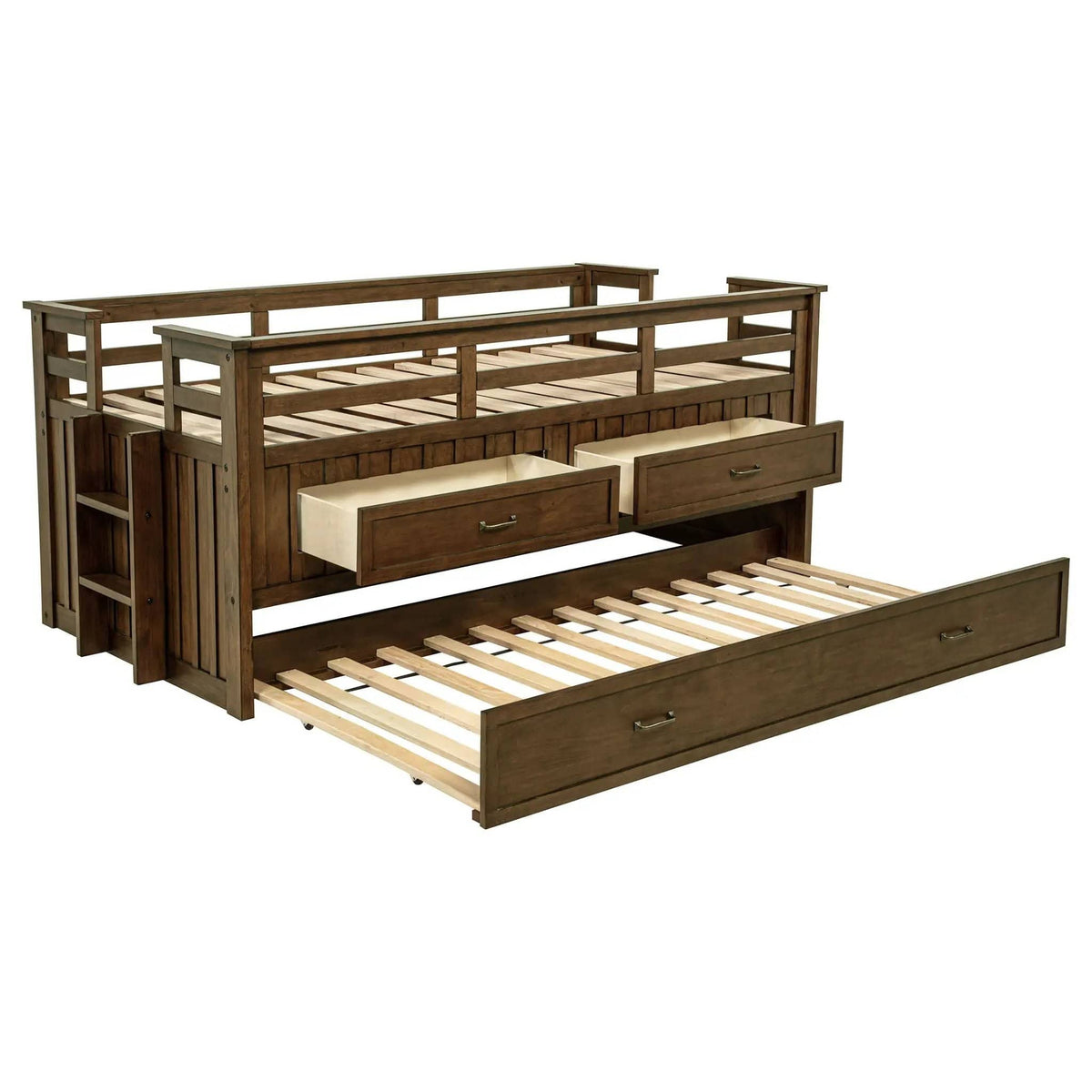 Carlsbad Wood Twin Captains Bed With Trundle Medium | 83.5 x 44.75 x 36.25 in | Pine Wood & Mdf | Brown