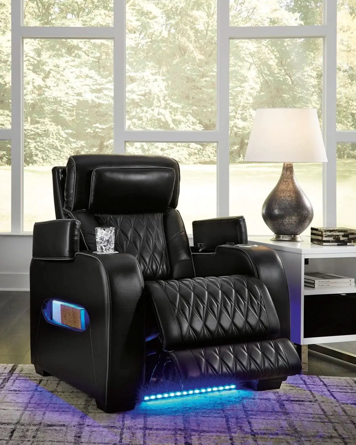 Black Leather Power Recliner With Adjustable Headrest from PriceLows™