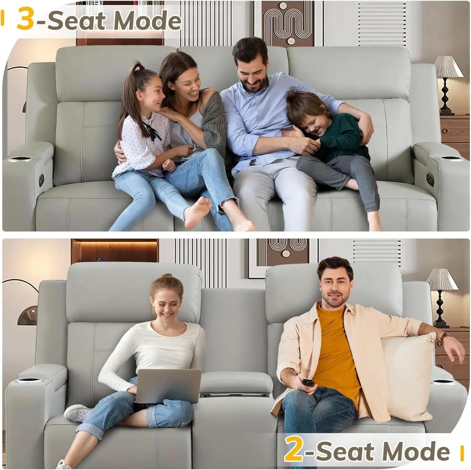 Power Recliner Sofa With Adjustable Headrest USB Charging from PriceLows™