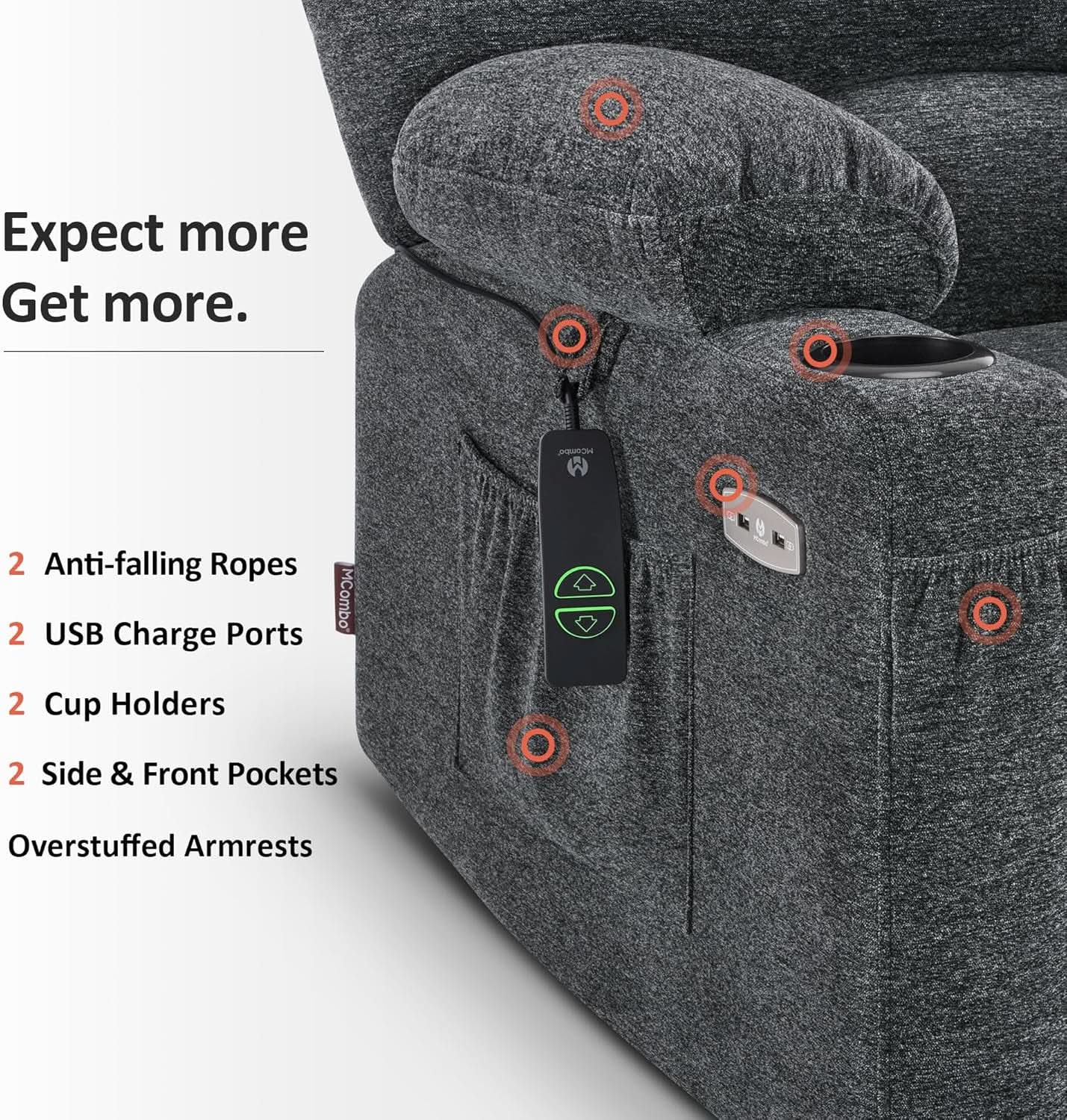 Dark Grey Power Lift Recliner With Massage And USB Charging from PriceLows™