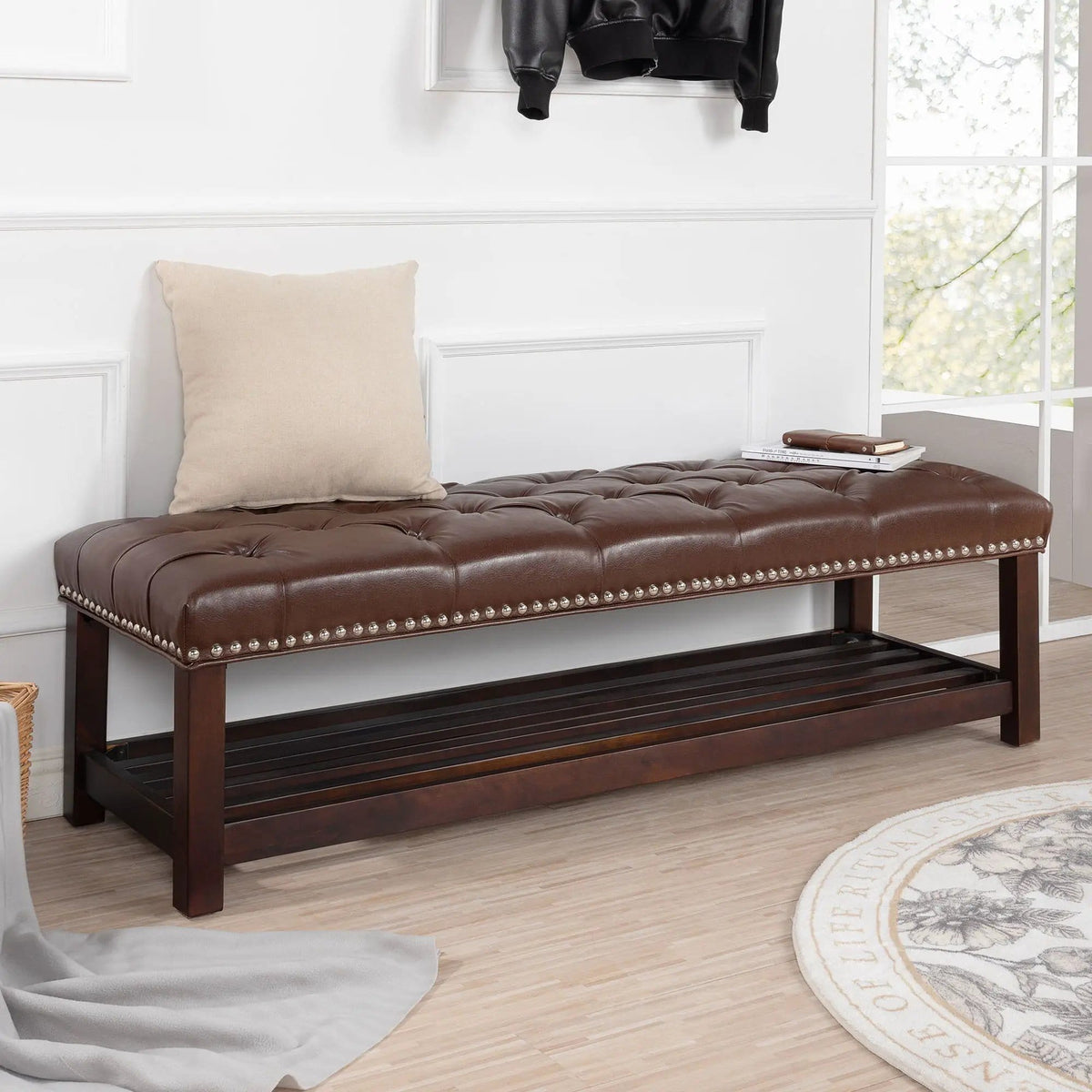 Bedroom End Of Bed Bench Tufted Upholstered End Of Bed Bench End Of Bed Entrance | 2 Pieces | Solid Wood | Bedroom