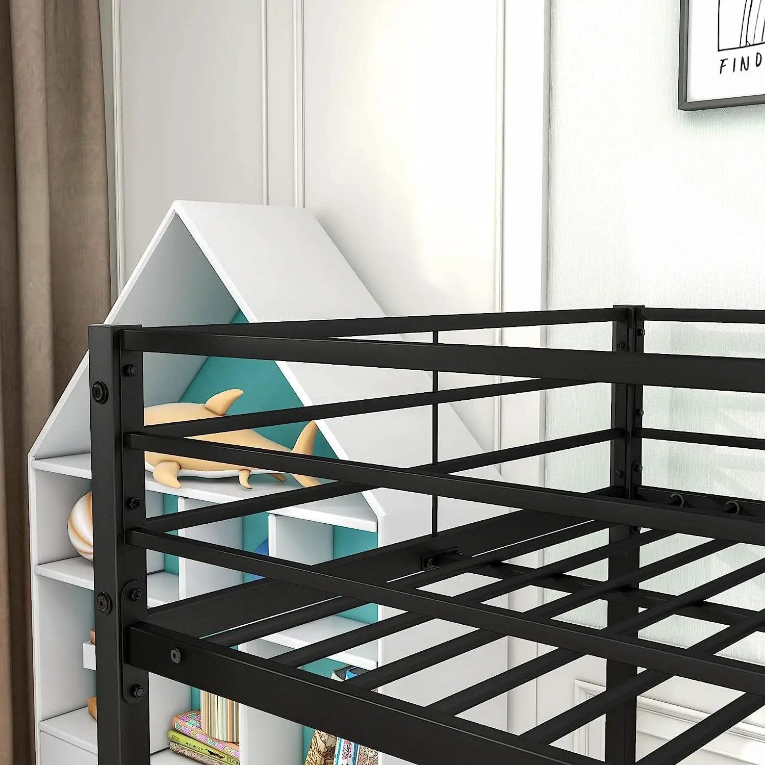Twin Metal Low Bunk Bed With Guard Rails And Ladder from PriceLows™