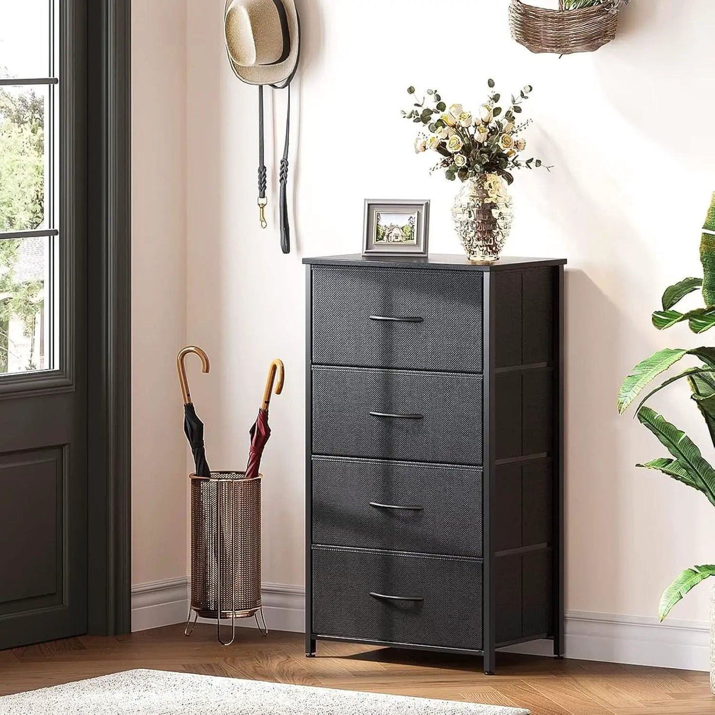 Black Compact Dresser Featuring SteelFrame And WoodenTop from PriceLows™