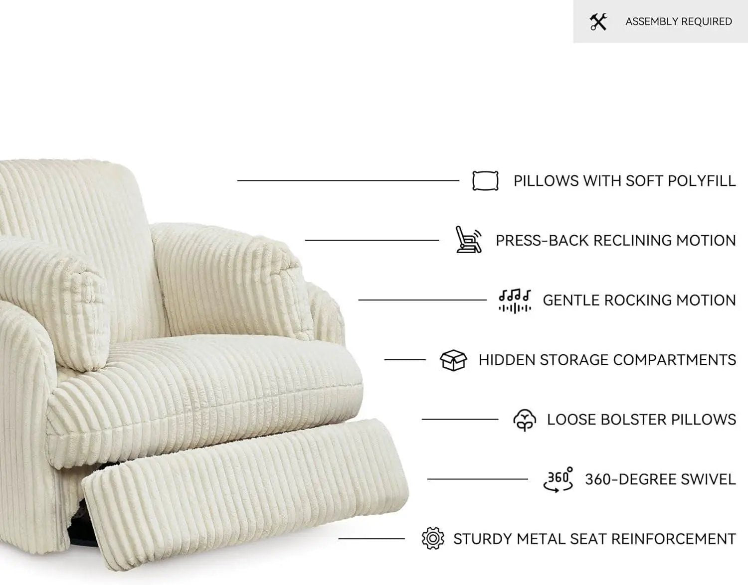 White Modern Swivel Glider Recliner With Hidden Storage from PriceLows™