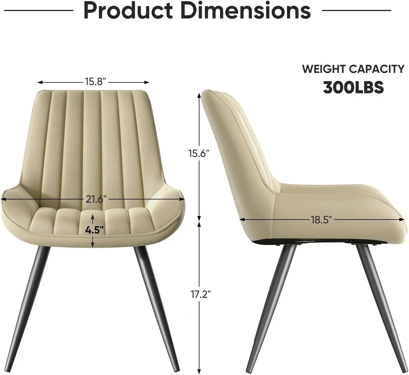 Khaki Dining Chairs Set Of 4 With Thick Cushions Metal Legs from PriceLows™