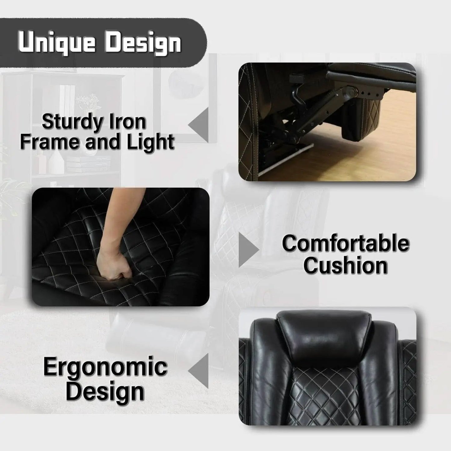 Leather Power Recliner Sofa Set With LED USB Ports Black from PriceLows™