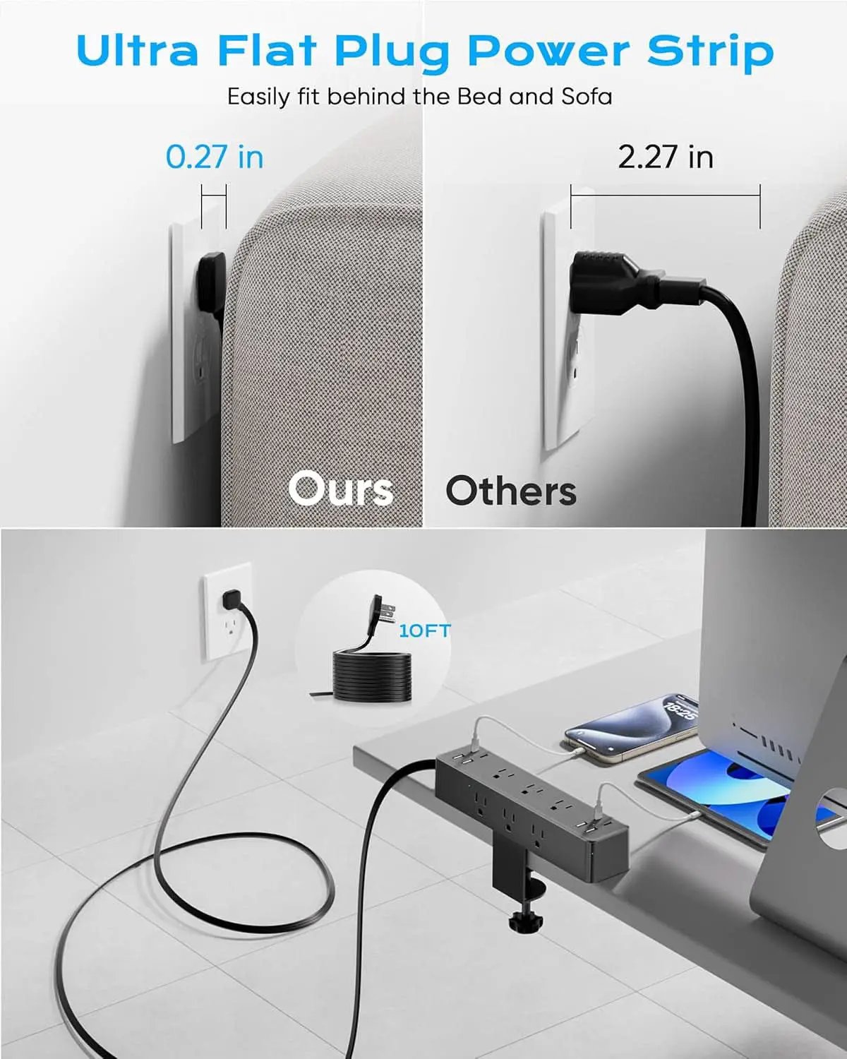 Desk Clamp Power Strip With 17-in-1 Hub And 40W Fast Charge from PriceLows™