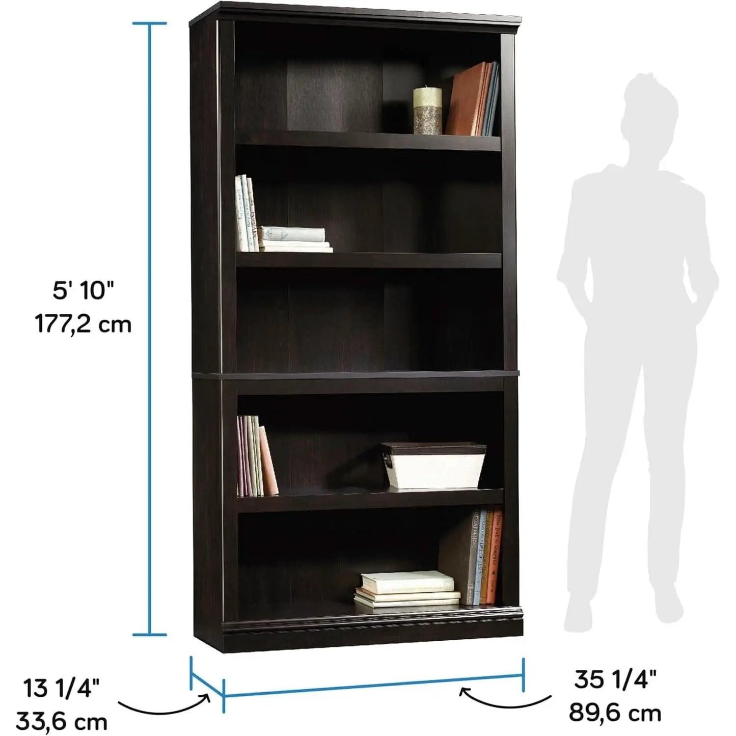 Estate Black 5 Shelf Bookcase 35.28 x 13.23 x 69.76 Inches from PriceLows™