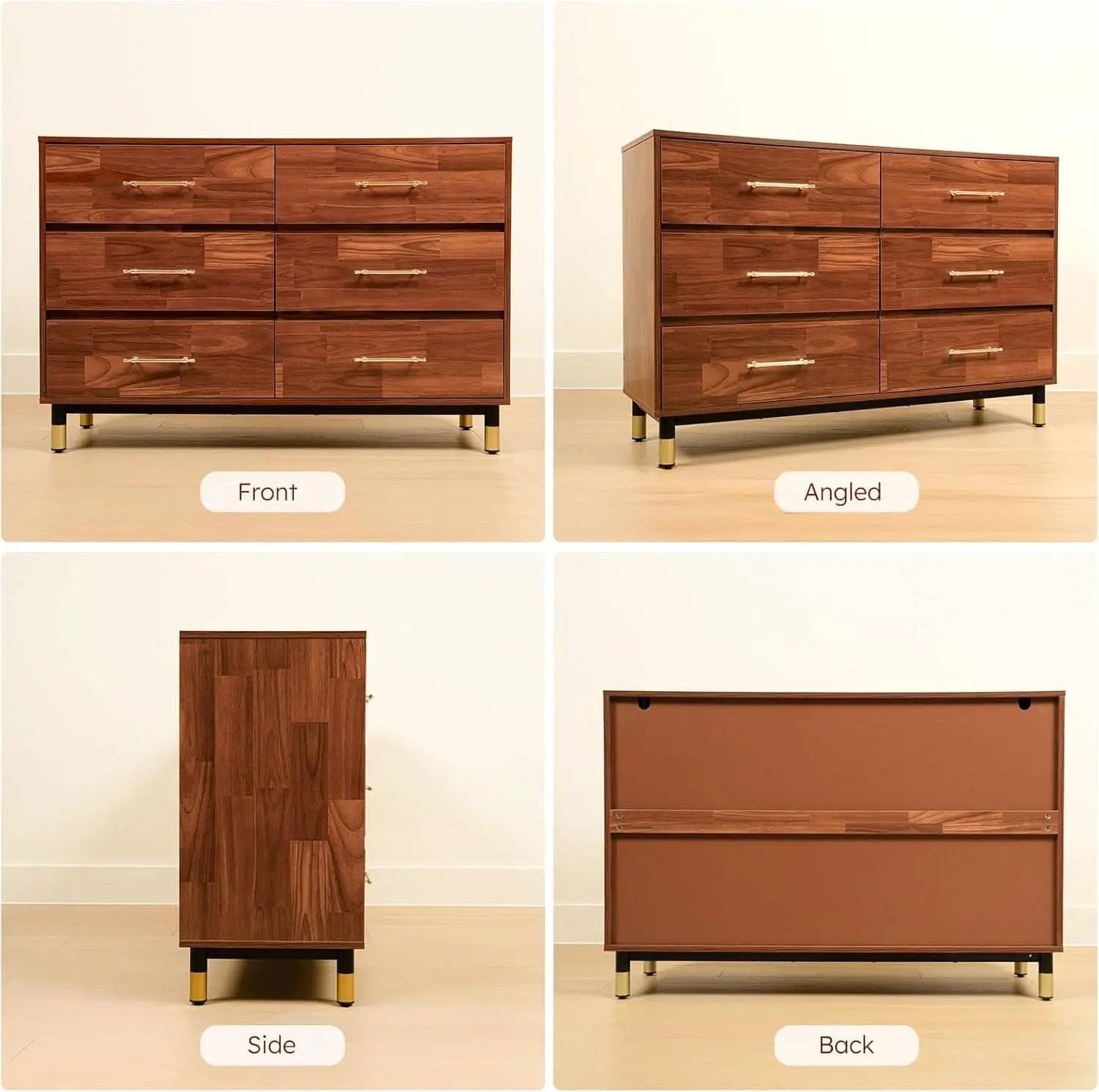 Walnut Dresser Six Drawer Storage Organizer Cabinet from PriceLows™