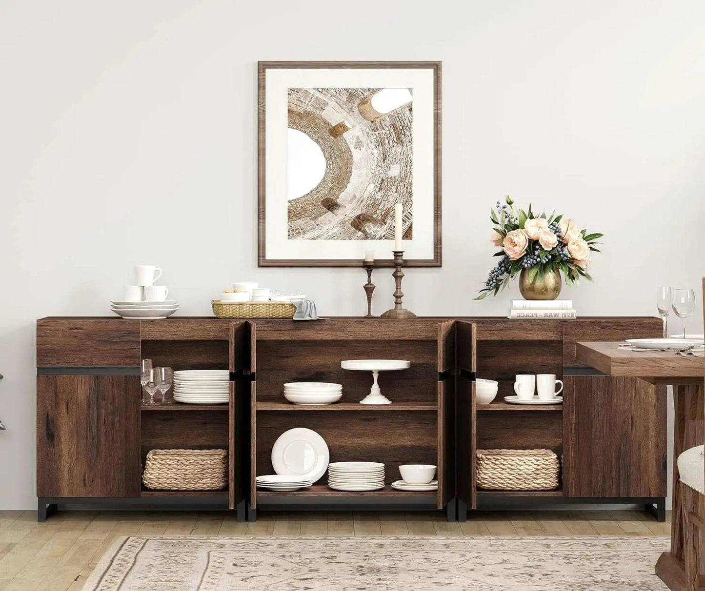 Brown 3 in 1 Sideboard Buffet Cabinet With Adjustable Shelf from PriceLows™