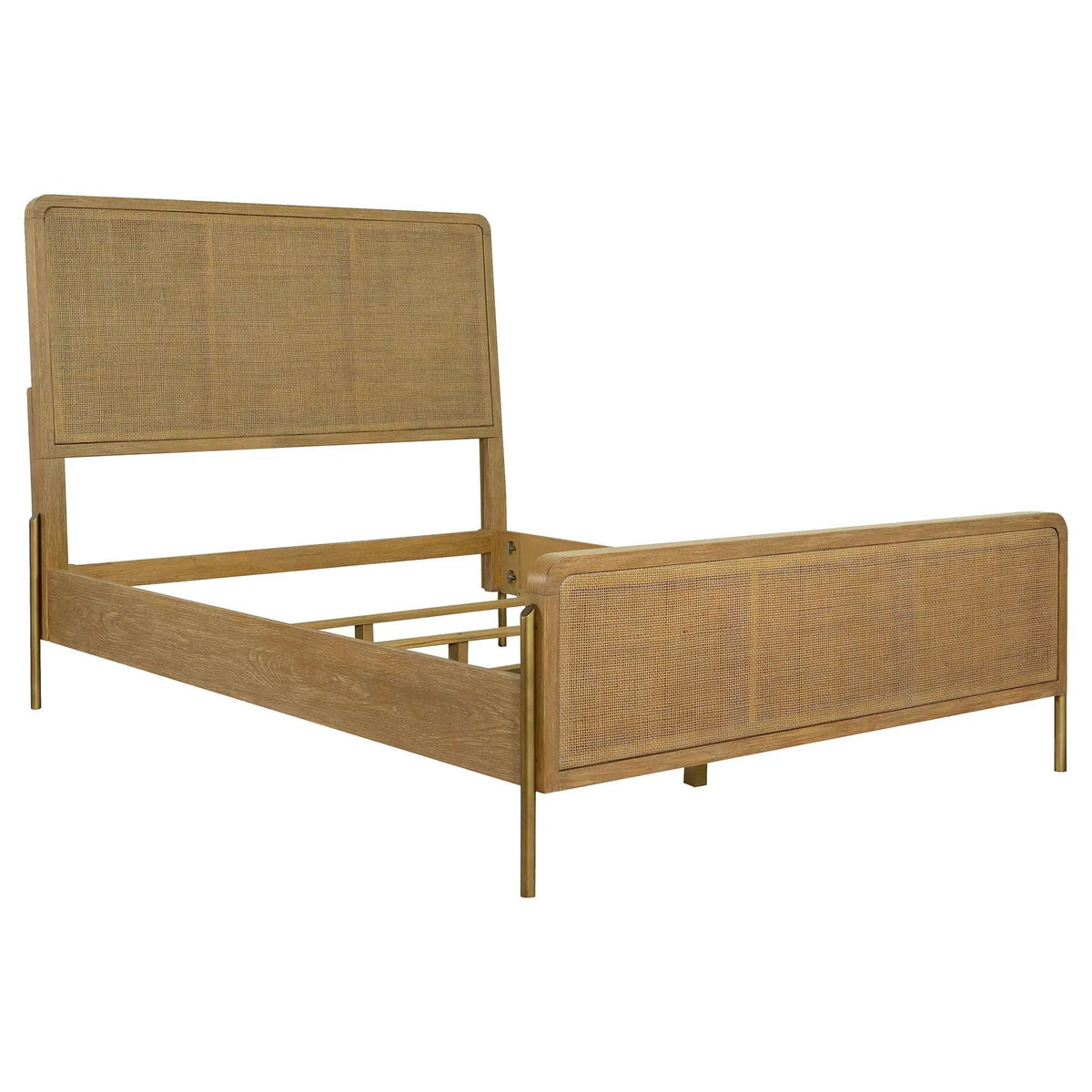Arini Rattan Queen Panel Bed Sand Wash and Natural Cane | 65.25 x 91 x 56.25 in | Rattan & Metal | Bedroom