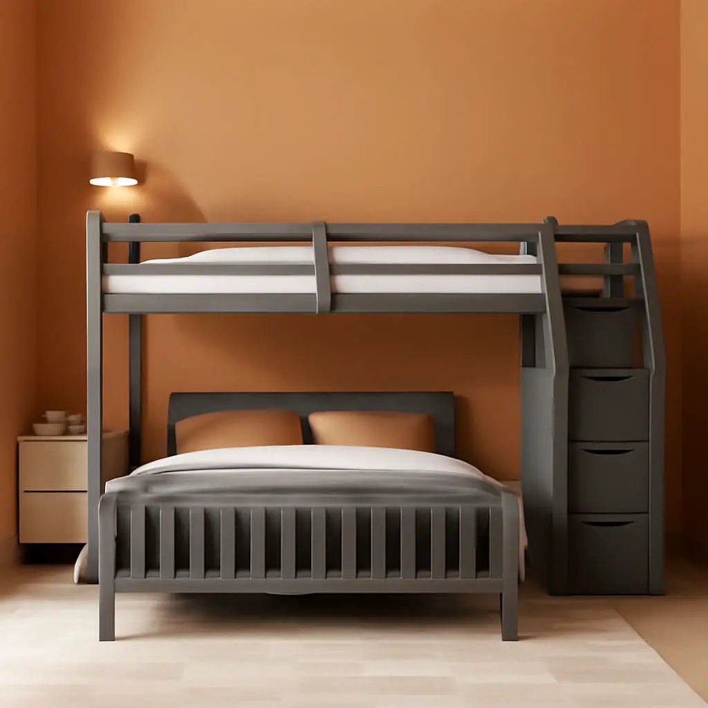 Gray Twin Over Full Bunk Bed With Storage Stairs Solid Wood from PriceLows™