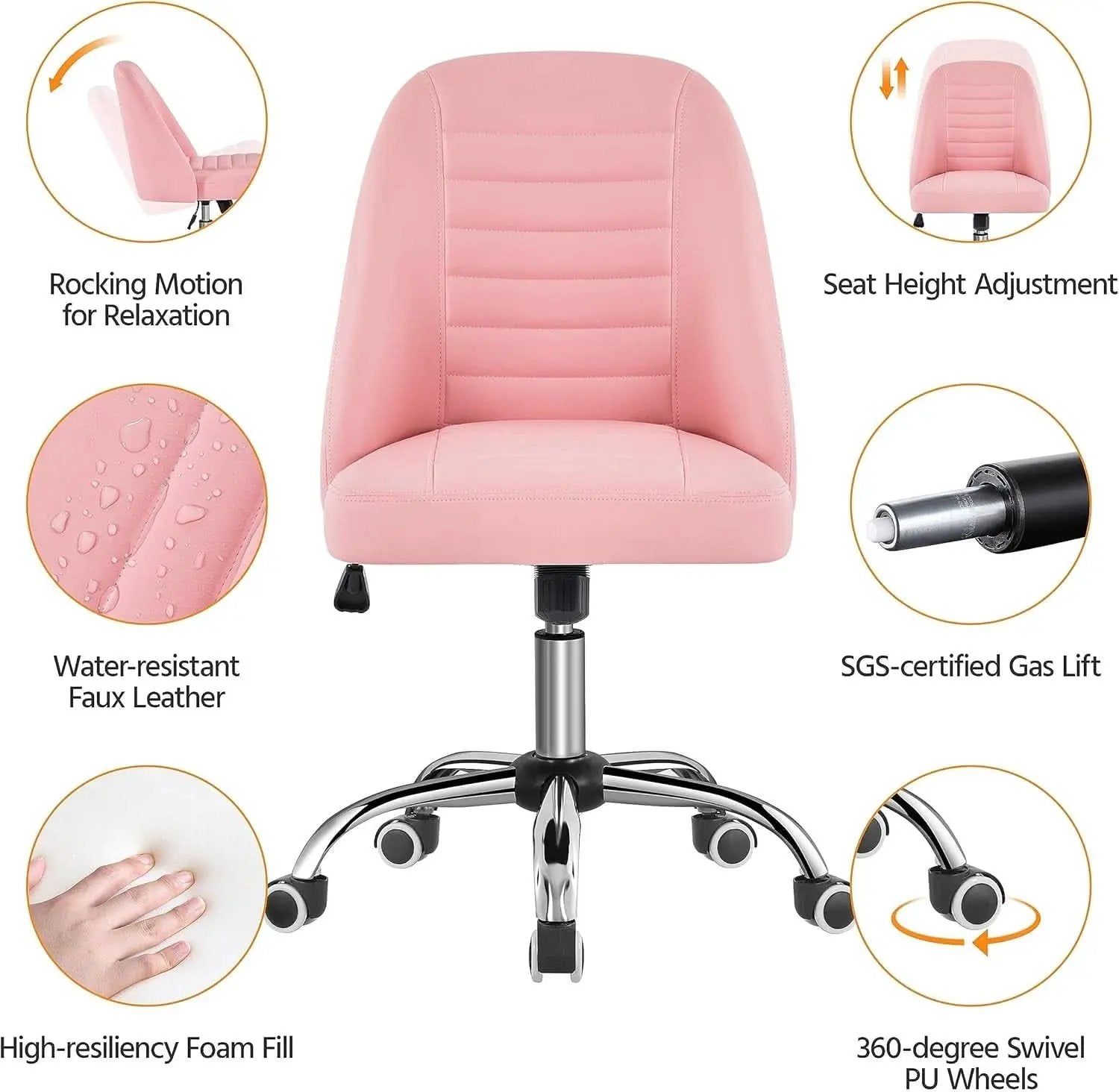 Pink PU Leather Armless Office Chair With Rolling Wheels from PriceLows™