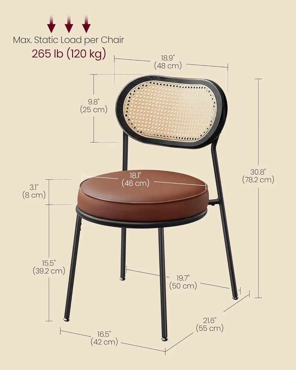 Dining Chairs Set of 4 With Boho Rattan Back Coffee Brown from PriceLows™