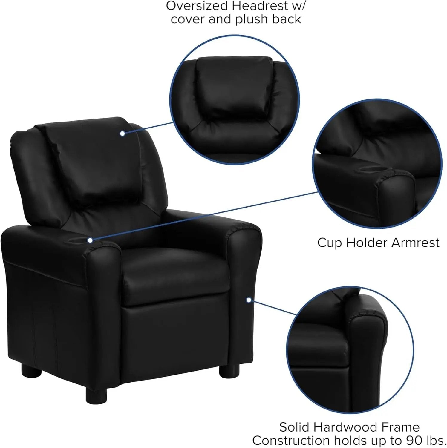 Kids Leathersoft Recliner With Cup Holder And Safety Recline Black from PriceLows™