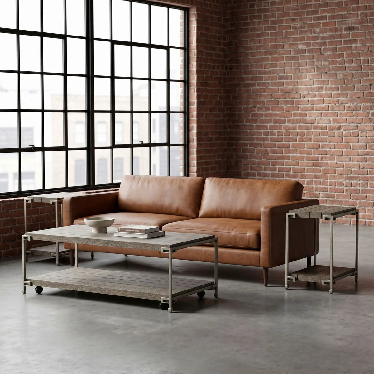 Corbeta 3 Piece Coffee Table Set | Metal Frame Wood Tables | 2 Chairside Tables | Aged Graphite Finish
