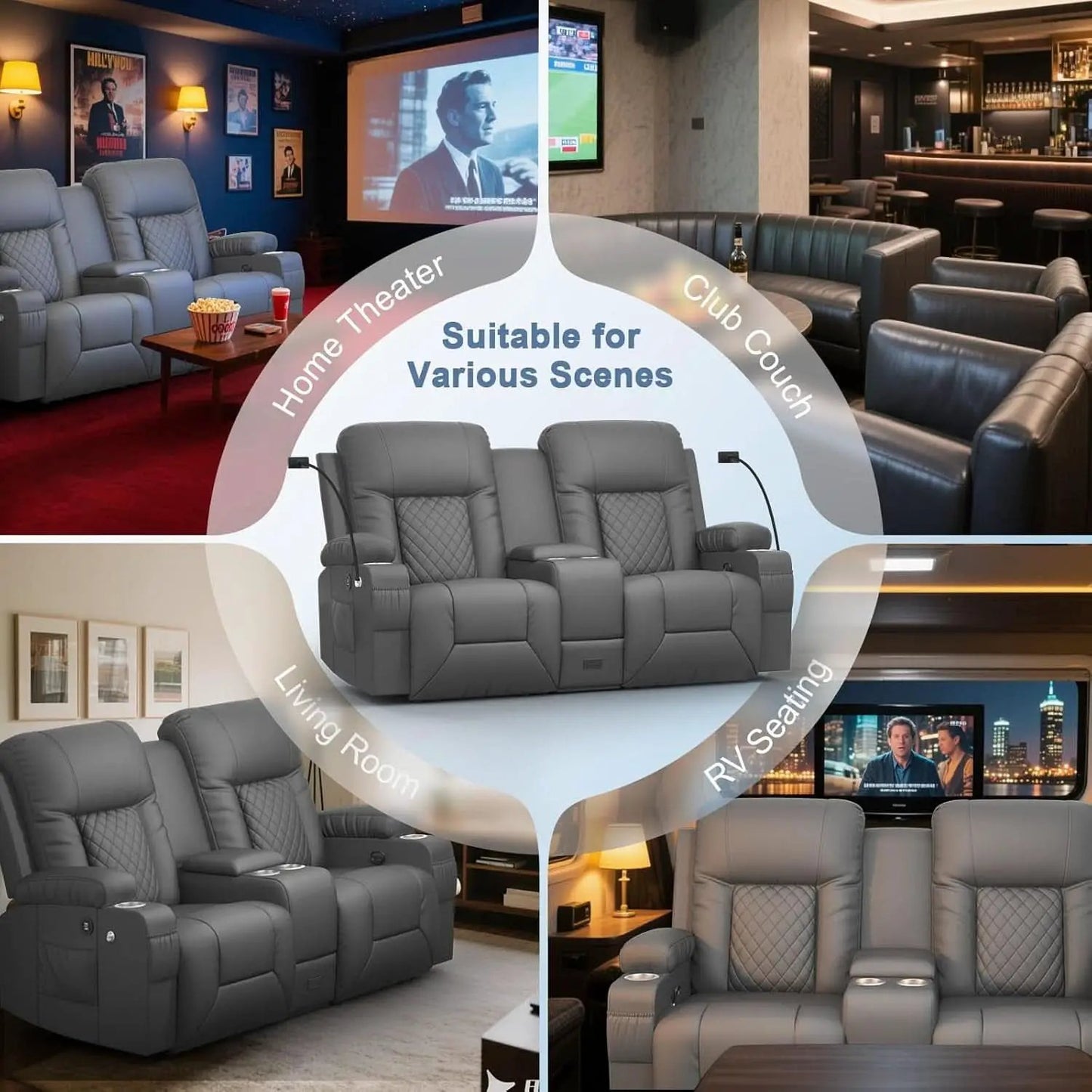 Two Seat Reclining Loveseat With Center Console USB Ports from PriceLows™