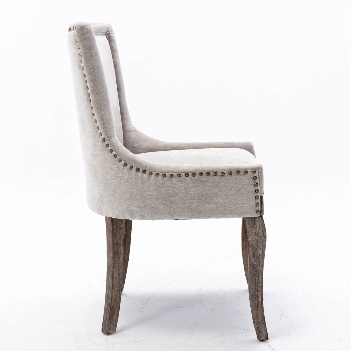 Ultra Nail Head Dining Chairs | Set Of 2 | Neutral Solid Wood Legs | Soft Fabric