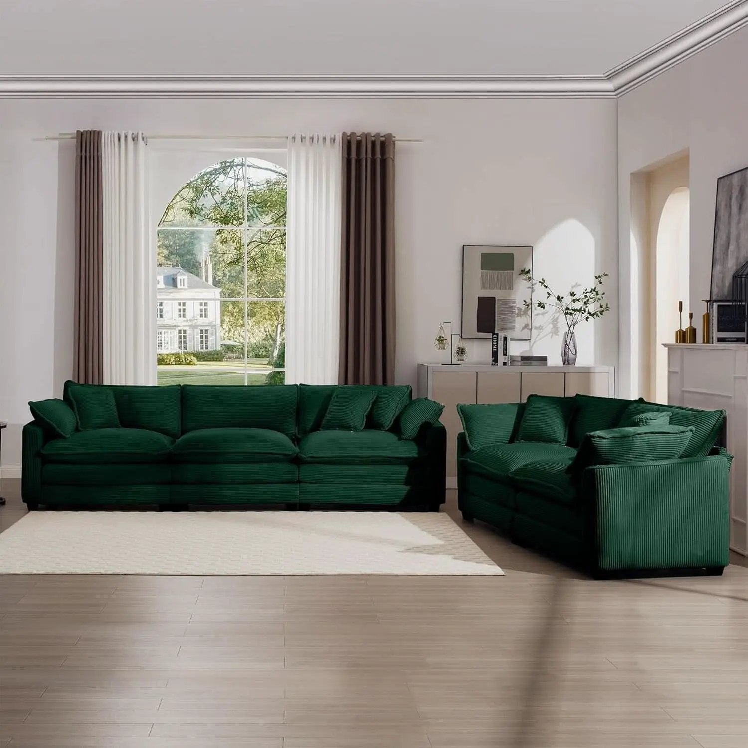 Oversized 2 Piece Sofa Set 3 Seater Loveseat Green from PriceLows™