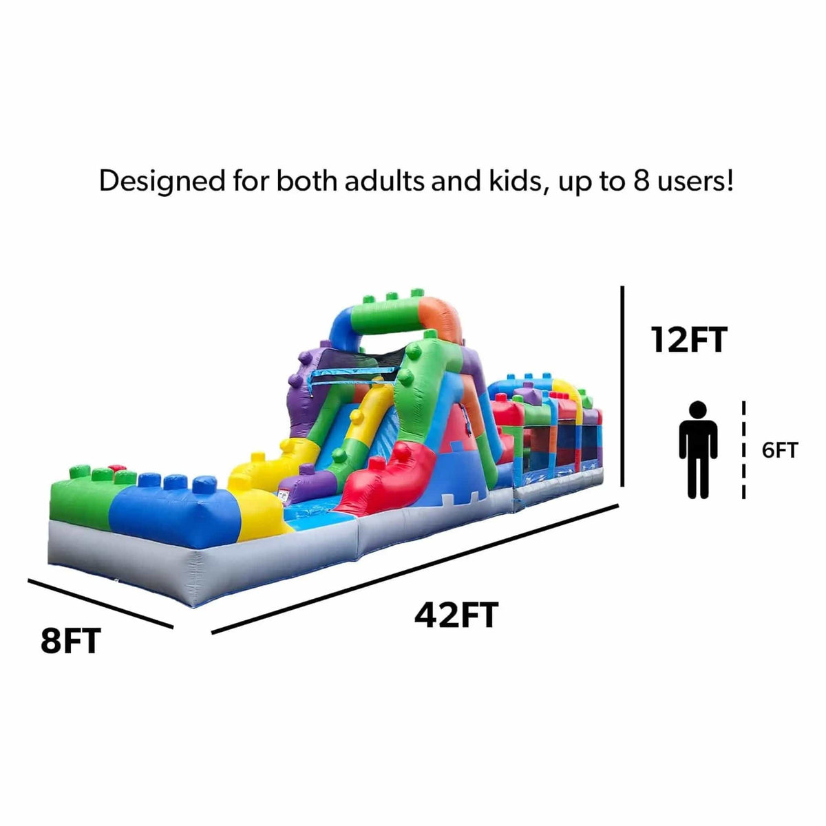 42FT Commercial Inflatable Obstacle Course With Dual Water Slide | 42 ft | Inflatable Bouncer | Home
