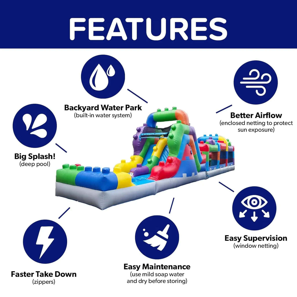 42FT Commercial Inflatable Obstacle Course With Dual Water Slide | 42 ft | Inflatable Bouncer | Home