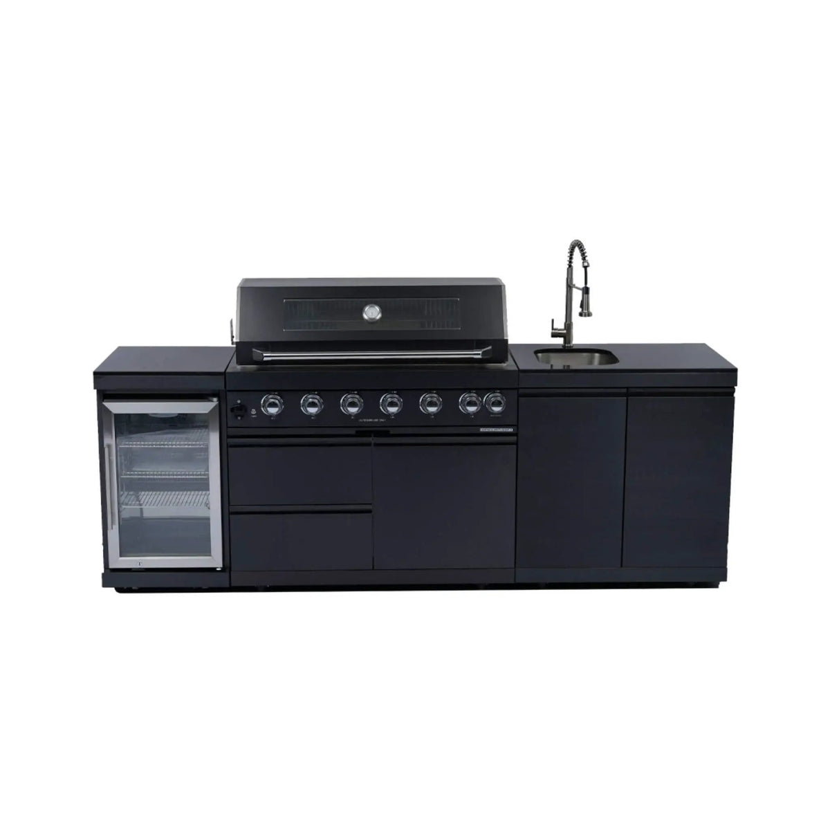 Outdoor BBQ Kitchen Grill Island | Belmont 43 Inch | 6 Burners 85K BTU | Wine Cooler And Black Granite Top