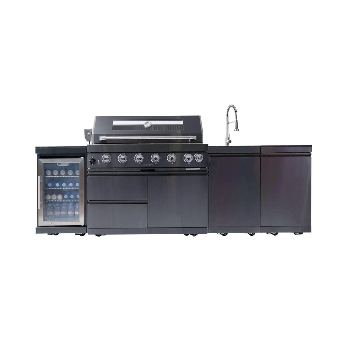 Outdoor BBQ Kitchen Grill Island | Belmont 43 Inch | 6 Burners 85K BTU | Wine Cooler And Black Granite Top