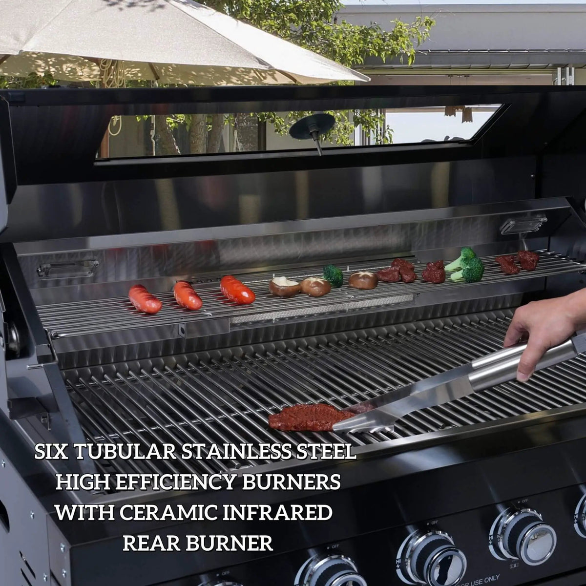 Outdoor BBQ Kitchen Grill Island | Belmont 43 Inch | 6 Burners 85K BTU | Wine Cooler And Black Granite Top