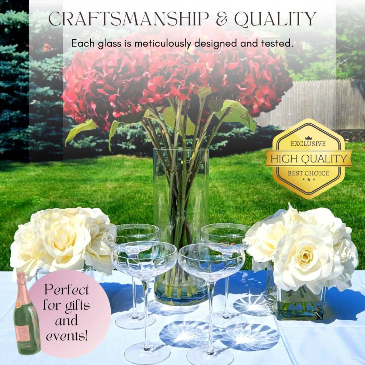 Rounded Coupe Glasses | Classic Stem | Crystal Glass | Cocktail Set