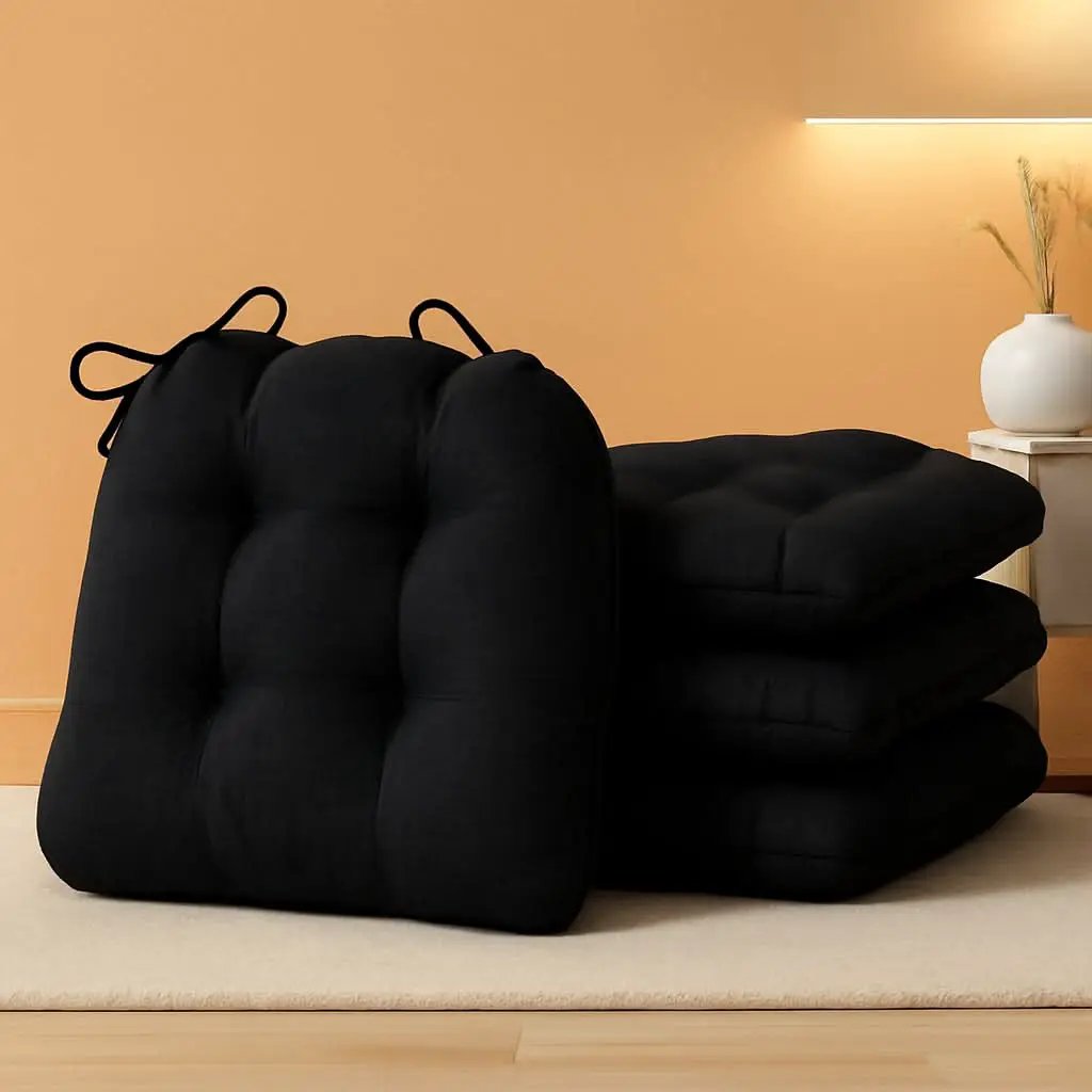 Chair Cushions 4 Pack Memory Foam With Non Slip Backing 15.5x15.5x4 Black from PriceLows™