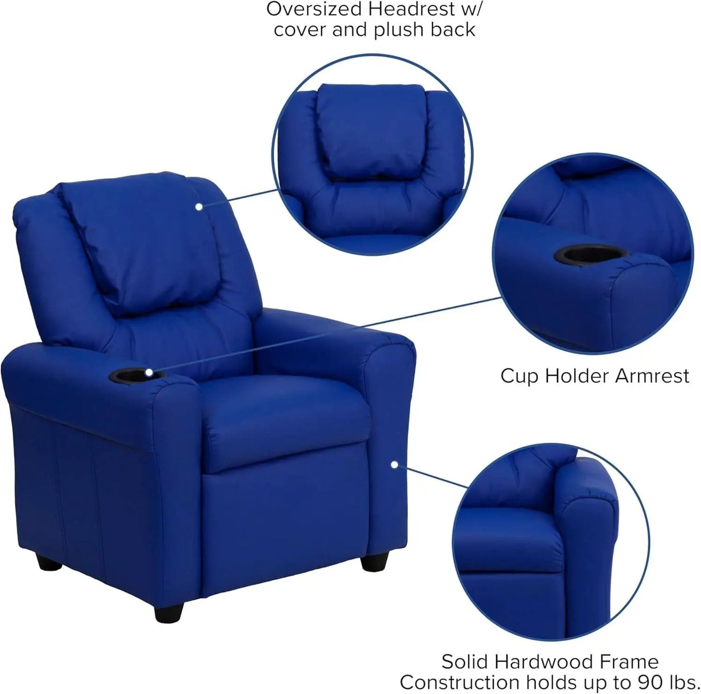 Vana Vinyl Kids Recliner Blue With Cup Holder And Headrest from PriceLows™