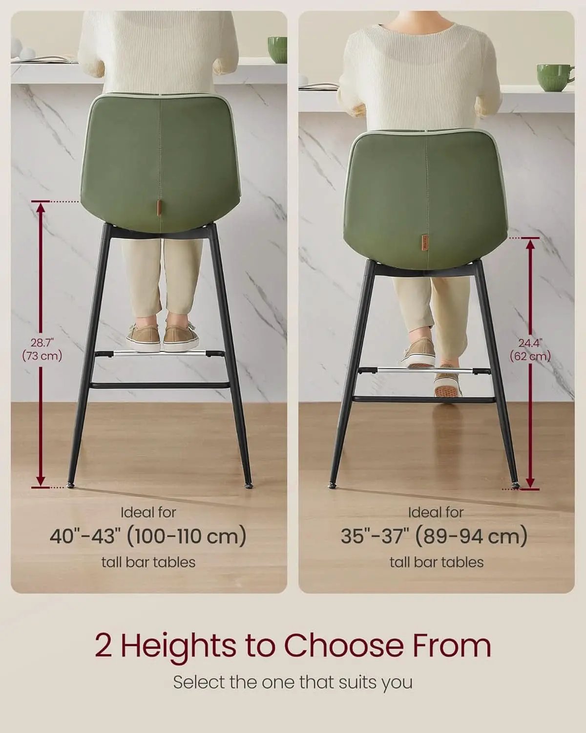 Green Leather Bar Stools With Back Modern Set Of Two from PriceLows™