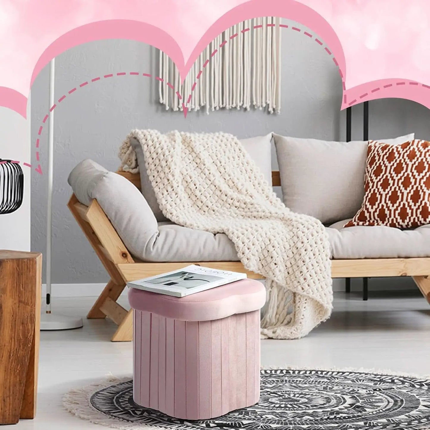 Flower Shaped Velvet Foldable Storage Ottoman Pink from PriceLows™