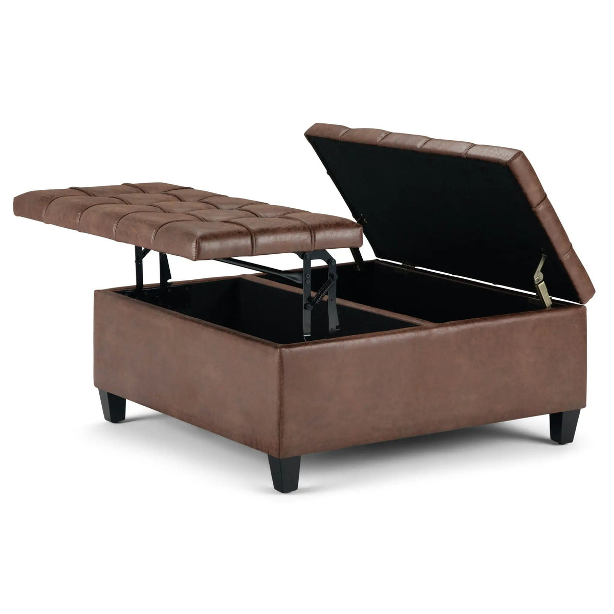 Coffee Table Storage Ottoman | Lift Top Hinge | Solid Wood Base | Large Square