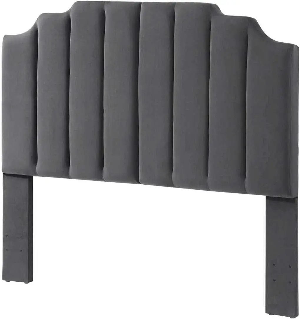 Dark Gray Velvet Tufted Queen Headboard with Curved Design from PriceLows™