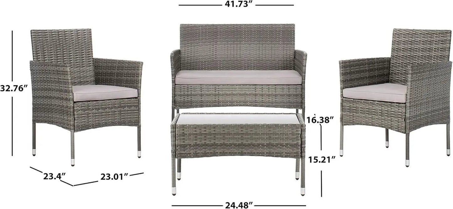 Grey 4 Piece Outdoor Patio Set With Glass Top Table from PriceLows™